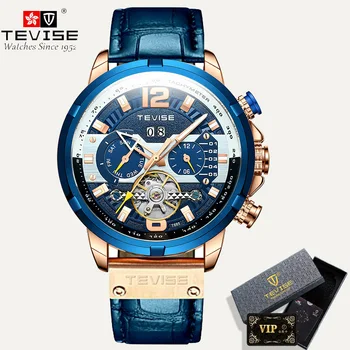 TEVISE Sport Maskiner Ure til Mænd Blå Top Mærke Luksus Militære Læder armbåndsur Mand Clock Mode Automatisk Armbåndsur 10374