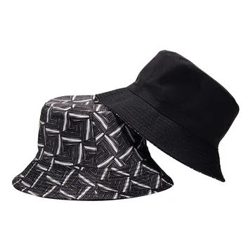 2021 Mode Brev Print Panama Hat Cap Sort Vendbar Bucket Hat Sommer, Sol Hatte Til Kvinder, Mænd Fisherman ' s hat 1095