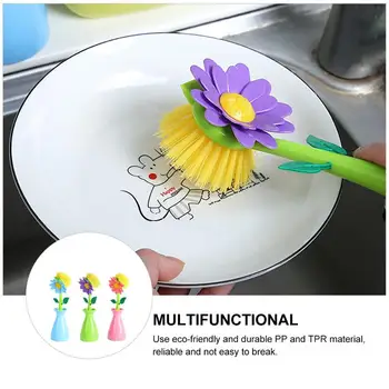3pcs Blomst rensebørste Lange Håndtag Pot Bowl Opvask Børste Husstand Køkken Rengøring af Værktøj 1097