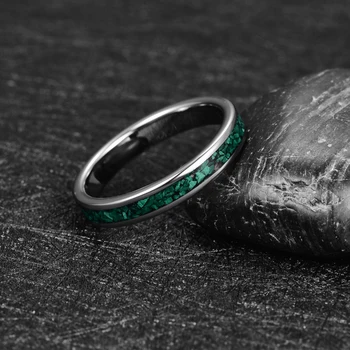 4mm Stål Farve Indlagt Grøn Malakit Wolframcarbid Ringe Mænds Mode Bryllup Smykker Bedste Gave 1173
