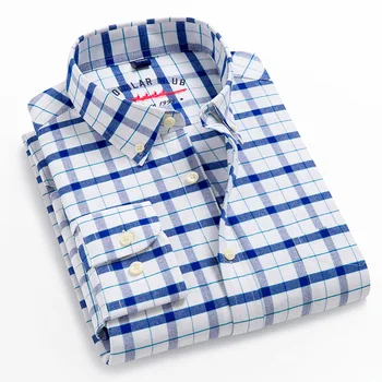 Mænds Bomuld Regular-Fit Long-Sleeve Pocket Oxford Skjorte-Knap Ned Casual Kjole Skjorte 1900