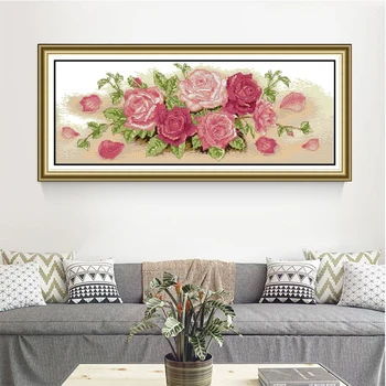 Glæden søndag Pink rose blomster tælles 14 CT Cross Stitch Set DIY DMC engros korssting Kit Broderi Håndarbejde, Hjemmet Indretning 1915