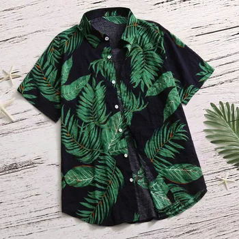 Plus Størrelse Herre Hawaii-Skjorte Mode Afslappet Knappen Hawaii Print Beach Korte Ærmer Quick-Dry Top Bluse S-5XL рубашка мужская 2071