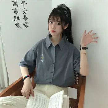 Kvinder, Korte Ærmer Shirts Mode Japan Style Retro Print Harajuku Trendy Streetwear Kawaii Chic Casual Alle-match Bluser Teens 2774