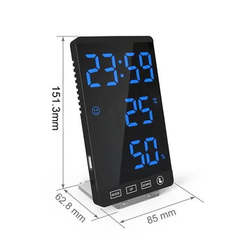 6 Tommer LED Spejl Vækkeur Touch-Knappen Wall Digital Clock Time Temperatur Luftfugtighed Display USB-Port Tabel Ur 2835