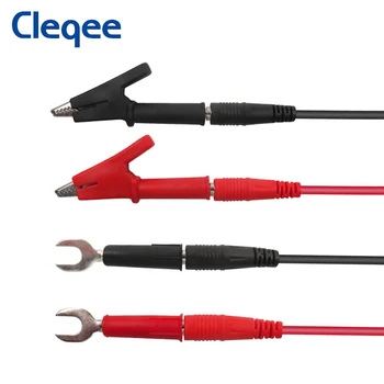 Cleqee P1041B Dual 4mm Banan Stik Test Lead Kit 1M Kabel til Multimeter med krokodillenæb Spade Stik 6mm U-Stik type