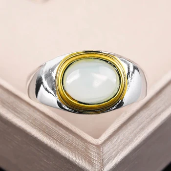 Vintage Oval Opal Sten Ringe Til Kvinder Enkle Sølv Farve Par Ringe Bryllupsdag Gave Til Kvinder, Mænd Party Smykker 399