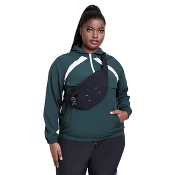 DOIB Kvinder Sport Hooded Coat Plus Size Grøn Patchwork Løs Casual Kører Gym Sport Kvindelige 4XL Tøj 4079