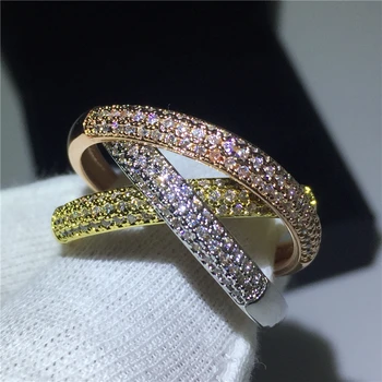 Triple Cirkler Guld/hvid Guld/Sølv Ring med Tre Farver Luksus Smykker 925 Sølv Bane CZ Ring Kvinder Bryllup Fingerringe Gave 61148