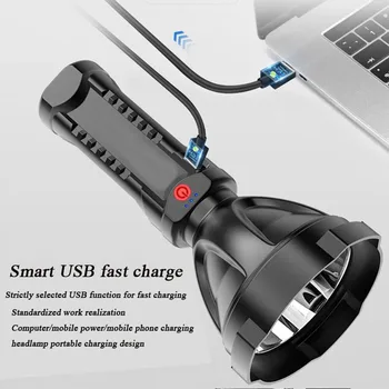 LED Super Long-range Lommelygte Udendørs Belysning USB-Genopladelige Bærbare Søgelys Fakkel Lettere Batteri Display Camping 7793