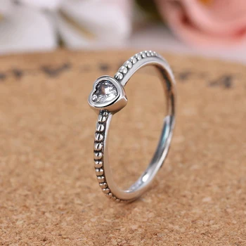 Sølv Farve, Kærlighed Hjerte Brand Ring Stabelbare Cubic Zirconia Bryllup Ring for Kvinder Engagement Gave 836