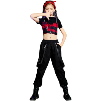 Koreansk Mode Børns Sommer Kort ærme Sportstøj, der Passer Piger Hip-hop Dans Træningsdragt, der Udfører Jazz Dance Tøj der Passer 88666