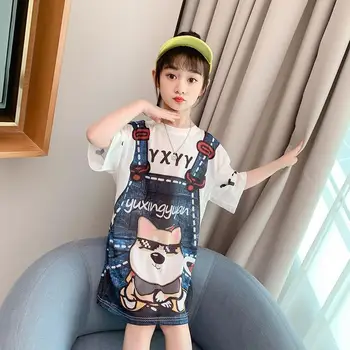 Nye Piger, Sommer Kjoler Half Sleeve koreanske Casual børnetøj 3-13 År Gamle Tegnefilm Mønster Børn Casual Tøj