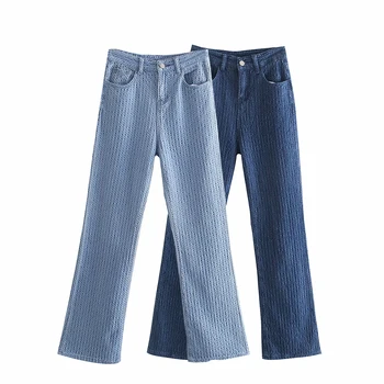 2021 kvinder Mode Casual blå fulde længde Baggy Jeans straight høj talje denim bukser trf lomme, vintage løse Bukser Lady 100900