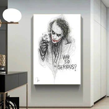 Movie Star Joker Komisk Sketch, Hvorfor Der Er Så Alvorlig, Heath Ledger Lærred Maleri Plakat Print Væg Kunst Billedet Stue Home Decor 103502