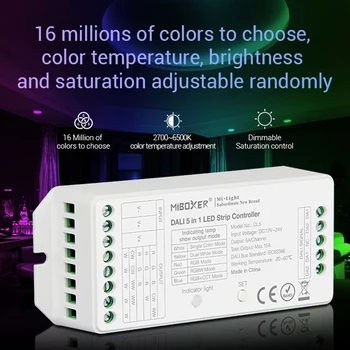 Miboxer DL5 DALI 5-I-1 LED Strip Controller DC 12~24V 15A Lysdæmper for Enkelt Farve/CCT/RGB/RGBW/RGB+CCT LED Strip Light 10666