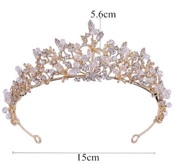 Nye Ankomst Storslåede blomster Rhinestone Brude tiara Krone Tiaras Mode Golden Diadem for Kvinder Bryllup Hår Tilbehør 109464