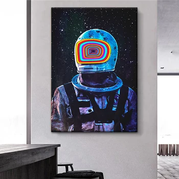 Sjove Astronaut Lærred Maleri Moderne Og Kreative Væg Plakater Rainbow Kosmonaut I Rummet Print Kunst Billeder Til Stue Indretning 111
