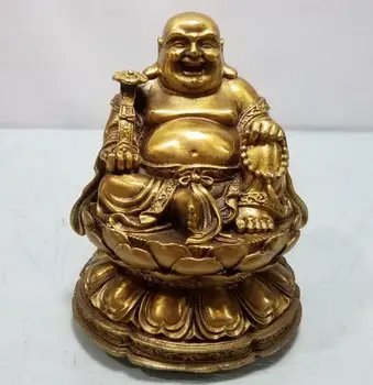 Kina messing sidde lotus maitreya Buddha statue håndværk 113484