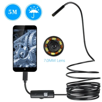 OWSOO 7MM 6 LED Mini-USB-Endoskop IP67 Vandtæt Inspektion Endoskop Wire Slange Kamera til OTG Android Smartphone, PC 115013