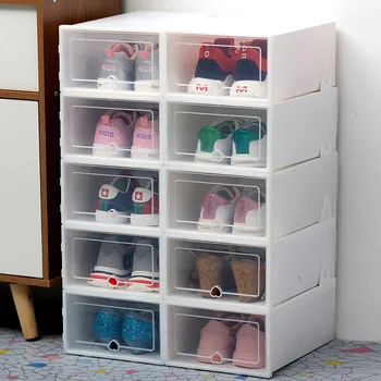 Gennemsigtige sko kasse opbevaring sko æsker fortykket støvtæt sko organizer boks kan være overlejret kombination skoskab 119249