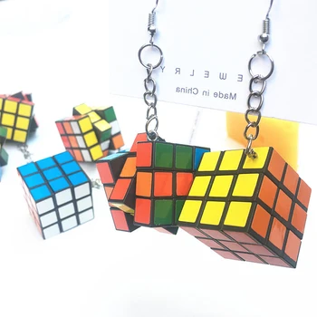 Mode Kreative Cool Mini Rubik ' s Cube Øreringe til Kvinder Håndlavet Sjove Puzzle Geometriske Dingle Øreringe Drop Punk Smykker Gave 120745