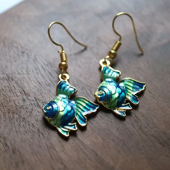 Fashion grøn blå fisk øreringe til kvinder, Oprindelige design søde krog øreringe olie drop øreringe 1225
