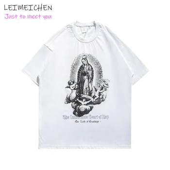 LEIMEICHEN Gotiske Street Tendens Hip-Hop t-Shirt Mænd Casual Løs White Angel Print T-shirt Til Par H1144 125629