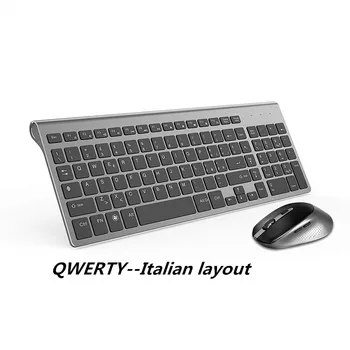 2,4 G Wireless Lydløs Mus og Tastatur Mini Mms Fuld Størrelse Combo Sæt Til Bærbare Laptop, Desktop PC italienske Layout Grå 13122