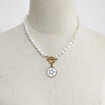Uregelmæssig freshwater pearl perler, halskæde håndlavet ægte perle smykker tilbehør, kvinder mode stjerne mønster vedhæng бижутерия 138102