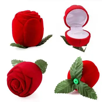 Rød Rose Smykker Box Vielsesring Gave Tilfælde Øreringe Opbevaring Vise Indehaver 144168