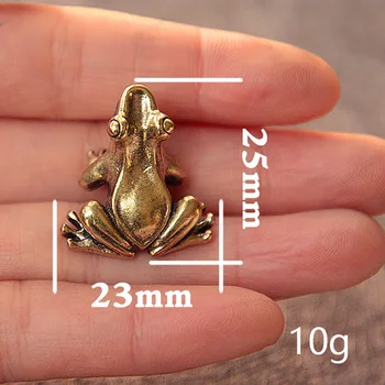 Retro Kobber Små Søde Frø Figurer Miniature Desktop Ornament Dekorationer Tilbehør Metal Messing Dyr Tudse Te Pet Decors 1485