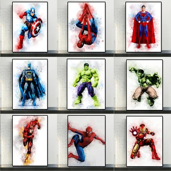 Selvklæbende Wall Stickers Marvel Superhelt Spider-Man, Iron Man, Hulk Batman Art Wall Print Plakat Hjem Børne Room Decor 153190