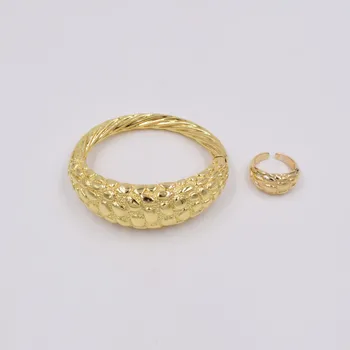 NEW Høj Kvalitet Ltaly 750 Guld farve Smykker Sæt Til Kvinder afrikanske perler fashion Armbånd Ring smykker 154671
