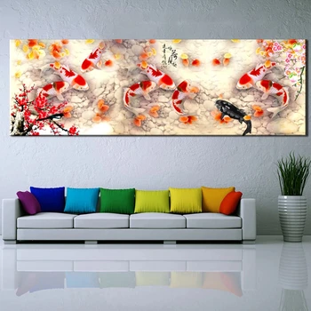Kinesisk Stil Cherry Blossom Koi Fisk Lærred Maleri Væg Kunst Prictue Print Plakat Billede til stuen Home Decor Cuadros 154718