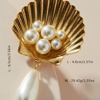 Elegante gyldne metal shell drop øreringe til kvinder imiteret perler hængende øreringe Oorbellen jul øreringe smykker gaver 155734