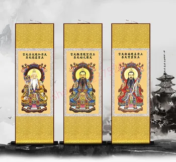 (tilpasset) portræt af grundlæggeren af Sanqing, Lord Lao Zi og yuanshi himmelske væsen, Silke dekorative maleri 1611