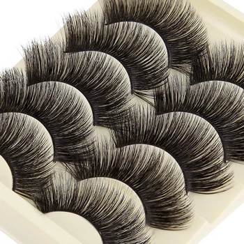 3D Falske Øjenvipper 5 Par Efterligning Mink Hair Håndlavede Naturlige Lange Bløde Wispies Fluffies Serie Eyelash Makeup Udvidelse Værktøjer 16414