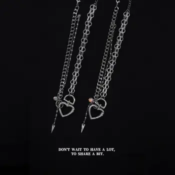 2021 nye hip hop stil Harajuku stil fersken heart lock design halskæde net rød halskæde tilbehør female halskæde 1674
