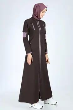 Islamisk Tøj til sommeren kvinder kjole med bomuld stof sport stile længe med lommer og lynlås tyrkisk abaya 169525