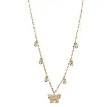 ægte 925 sterling sølv kæde Sommerfugl Halskæde Kvindelige Skinnende Krystal Mode Nye Design Smykker Party Gave 1728