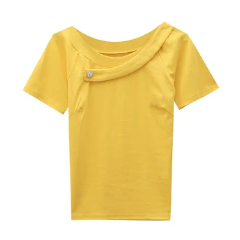 Sommeren koreansk Stil Bomuld Solid T-Shirt Mode Perler Uregelmæssighed O-Hals Kvinder Toppe, Korte Ærmer Bunden Shirt t-Shirts T15408A 17310