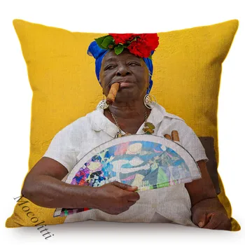 Attraktive Afrikanske Kvinde Stående Olie Maleri Kunst Boligindretning Pladsen Smide Pude Dække Bomuld Bil Sofa Pude Dække 17502