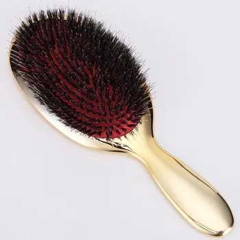 Luksus Guld Og Sølv Farve Vildsvin Børster Padle Hår Pensel Oval Hair Brush Anti-Statisk Hår Kam Frisør Massage Kam 17808