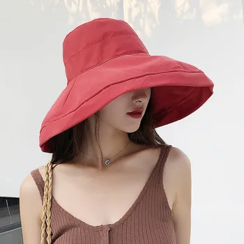 Solhatte til Kvinder Sommeren Sød Pink Solid Elegant Bred Store Side Hat Womens Alle-match Smarte Harajuku koreansk Stil Damer Nye Casual 1795