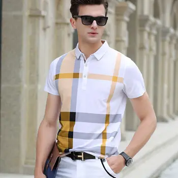 2021 sommeren polo shirt, mænds mærke tøj af bomuld kortærmet business casual plaid designer homme åndbar 3XL 18190