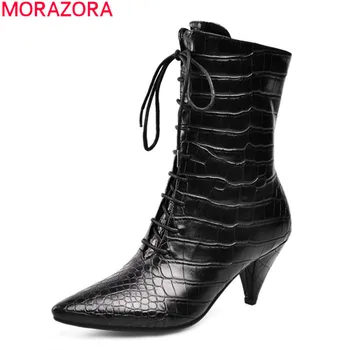 MORAZORA 2020 Stor størrelse 33-45 høj kvalitet ankel støvler tyk høje hæle spids tå sko kvinde mode snøre kvinder støvler 1840