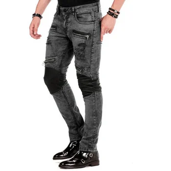 Mænd Jeans Elastisk Tynde Falske Lynlåse Ødelagt Patchwork Jeans Gotisk Stil, Mode Denim Bukser Casual Streetwear Biker Jeans 19455