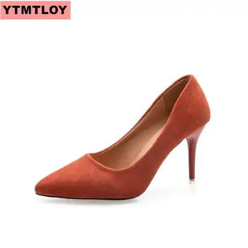 Klassisk sort rød beige sexet prom bryllup sko med høj hæl spidse sko 2019 nye mode høje hæle damer lavvandede sko 1996