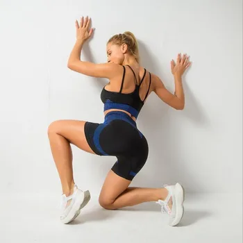 Yoga Sæt Problemfri Sporty Gennembrudt mesh back design Kvinde træne Motion Gym Shorts Sports-Bh ' er-Sæt Trænings-og Sports Yoga Kulør 24473